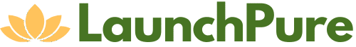 The LaunchPure logo features a green and brown design with leaf accents.